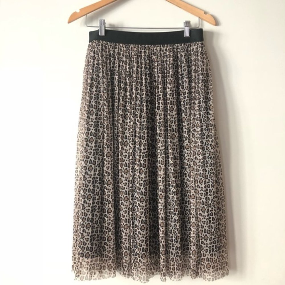 A New Day Animal Print Pleated Tulle Midi Skirt